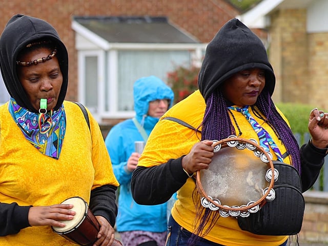 Adding colour to a grey day at Chapel St Leonards Carnival.