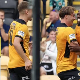 Boston celebrate Ken Aboh's winner on Saturday. Photo by Chris Bray.
