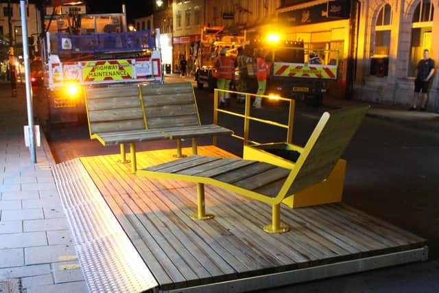 The parklets on Mercer Row.