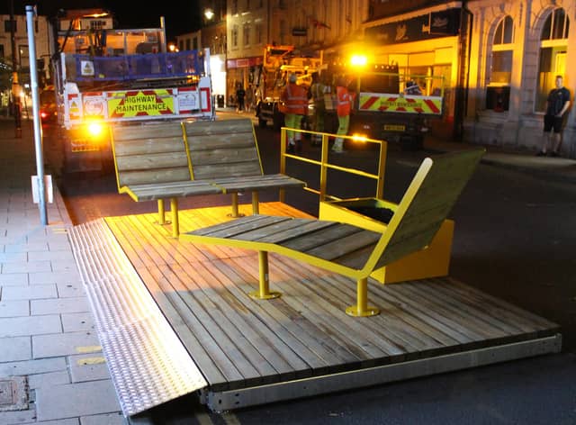 The parklets on Mercer Row.