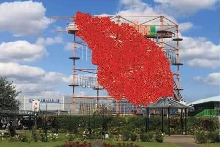 An impression of how the the 2025 Poppy Display will look on Altitude 44 in Skegness.