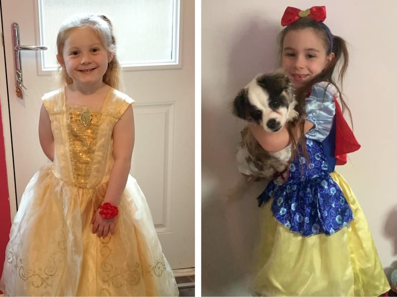 Lorna-Marie Borrill-Smith, four, as Belle; and Autumn Thorn, six, as Snow White.