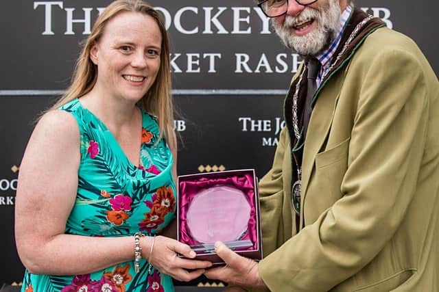 Market Rasen Good Egg Award was presented to Tricia Neale for her work with Girlguiding in the area by Town Mayor Stephen Bunney. Image: Leanne Donohue Photography