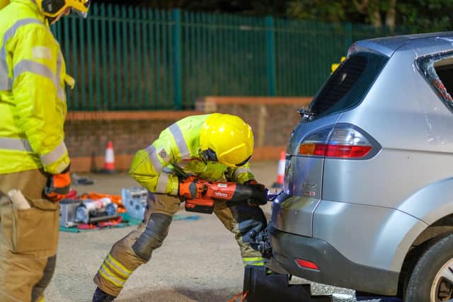 A reciprocating saw being used in a training exercise - like the ones taken during fire station break-ins. Photo: LCC