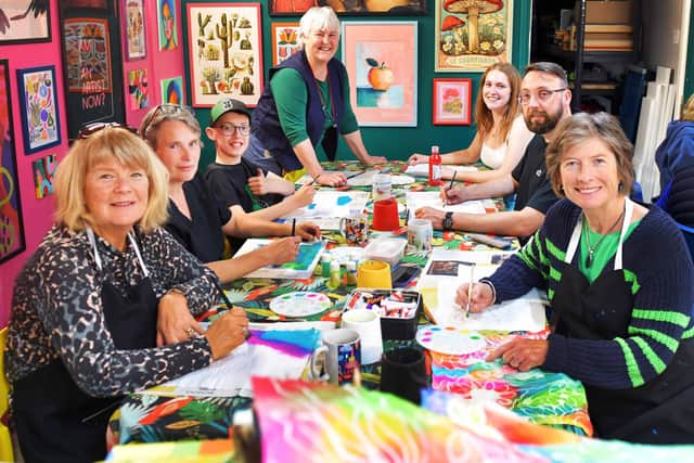 Sketchbook Club members with (fourth from left) tutor Ruth Burrows