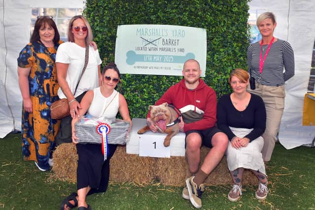 Michelle Page with winner Barry and his owners along with the judges and assistant manager of Marshall’s Yard Rachel Brothwell.