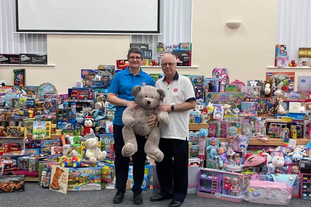 Captains Kevin and Wendy Brown, the church leaders of Gainsborough Salvation Army, with the toys