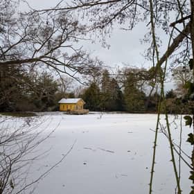 The path around the frozen lake at Belton House is now off limits until the thaw. Photo: NT Belton Estate