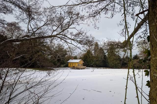 The path around the frozen lake at Belton House is now off limits until the thaw. Photo: NT Belton Estate