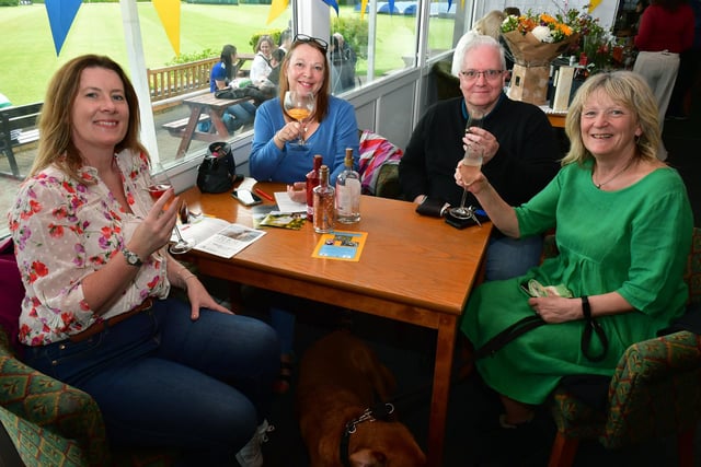 L-R Rebecca Sneath, Louise Botto, Mike Heath and Helen Tomlinson enjoying the Rotary Club gin fest at Sleaford Cricket Club. Photo: David Dawson