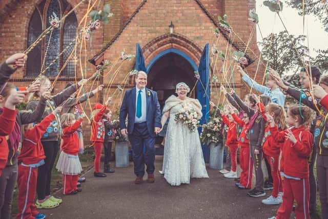 Jo and Mike's wedding at St Peter’s Church, with the Rainbows and Guides as a guard of honour. Sam Freeman/Cannon in the Country