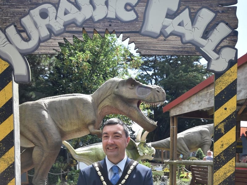 Smile for the dinosaurs - Mayor of Skegness Coun Jimmy Brookes.