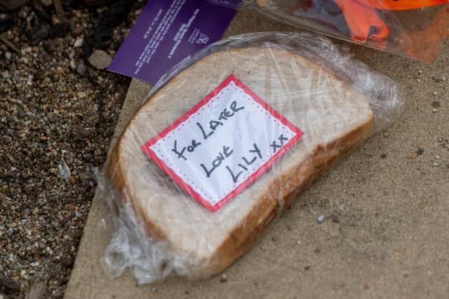 A marmalade sandwich "for later" left in Lincoln Cathedral Dean's Garden.