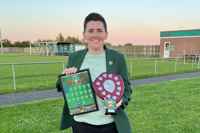Steph Bradshaw shows off a season's trophy haul.