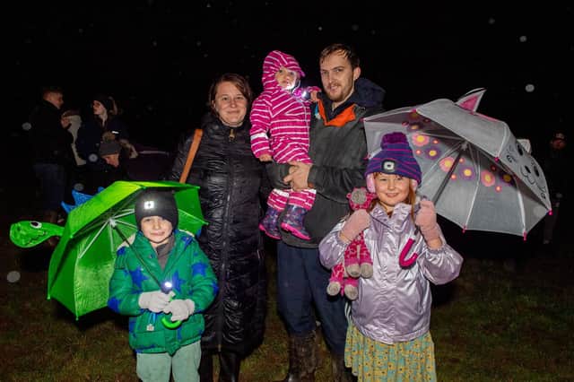 The Hunt family brave the weather to enjoy Louth's fireworks. From left: Katy, Joe, Robyn, 8, Benji, 5, and Rosie, 2. Photos: John Aron Photography