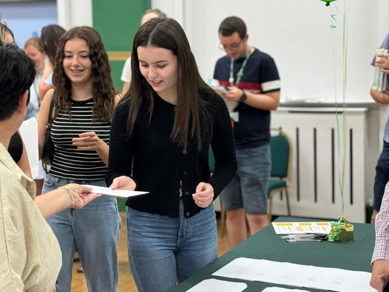 Students collecting their results.