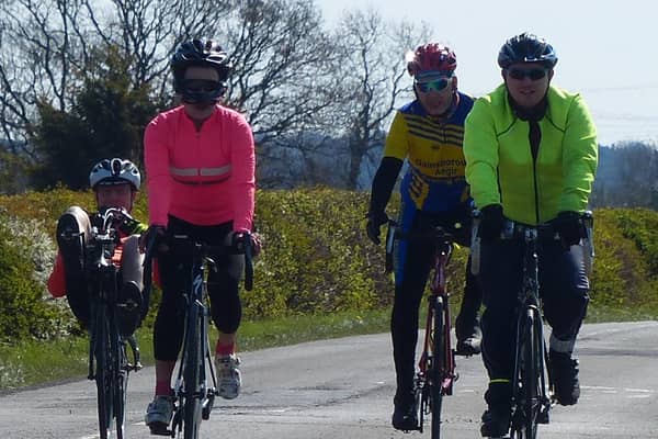 Pictured left to right Dave Jacklin, Blanca Mentrida, Barry Markham and Daniel Nicholson heading into South Wheatley. Pic by Trevor Halstead.