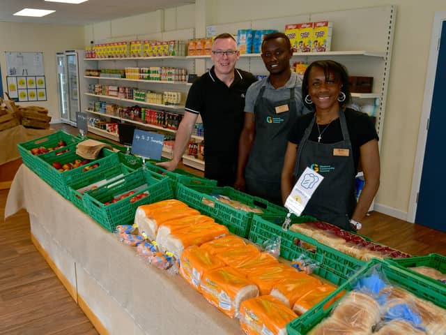 From left - Rod Munro, Dennis Obundu - manager and Wendy Roper - assistant manager at the Sleaford Community Grocers.