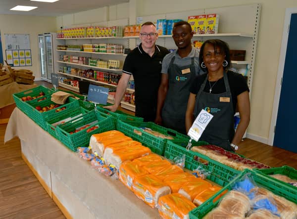 From left - Rod Munro, Dennis Obundu - manager and Wendy Roper - assistant manager at the Sleaford Community Grocers.