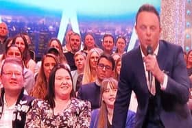 Katie and her family in the audience as Ant McPartlin makes the announcement about the holiday.