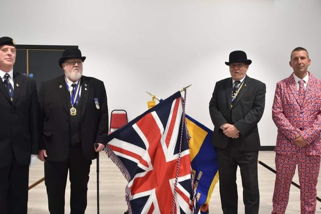Ady Findley, executive committee member of Skegness Royal British Legion (right) showed allegiance to the Queen on her Platinum Jubilee by donning a union flag suit.
