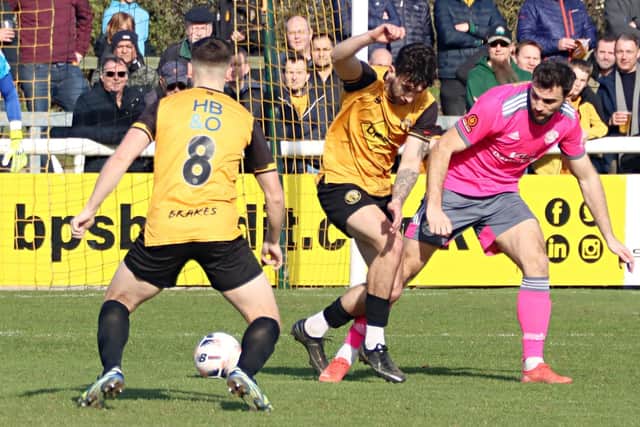 Boston United are closing in on safety after the win at Leamington. Pic by Sally Ellis.