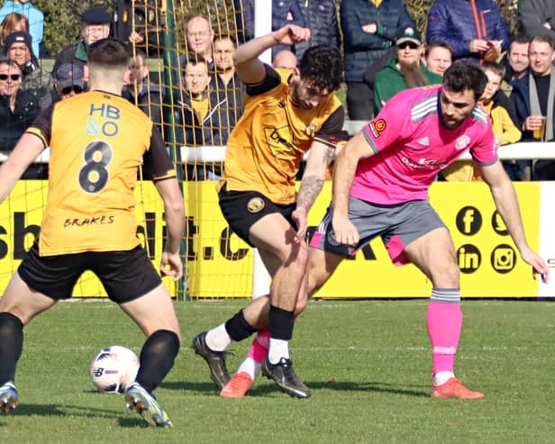 Boston United are closing in on safety after the win at Leamington. Pic by Sally Ellis.