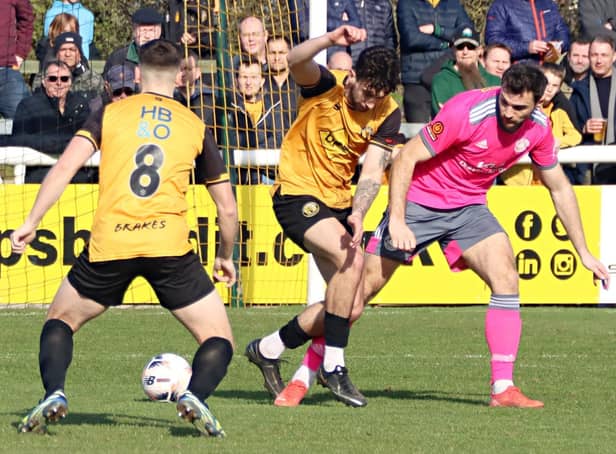Boston United are closing in on safety after the win at Leamington. Pic by Sally Ellis.
