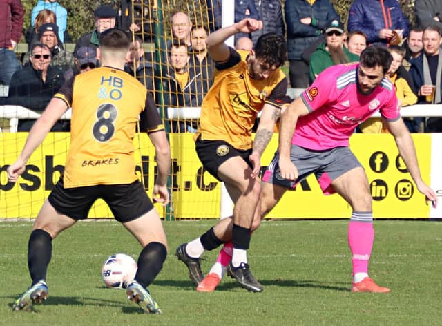 Boston United are closing in on safety after the win at Leamington. Pic by Sally Ellis.