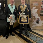 Chris Jones (left) with Lincolnshire Freemasons communications officer Stuart Pearcey at Freemasons' Hall.