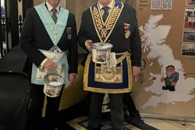 Chris Jones (left) with Lincolnshire Freemasons communications officer Stuart Pearcey at Freemasons' Hall.