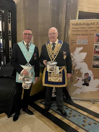 Chris Jones (left) with Lincolnshire Freemasons communications officer Stuart Pearcey at Freemasons' Hall.