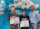 Davidas Junda (left) and Carl Jones-Dyda collecting their results at Boston Nacro.