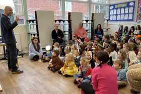 Mark Baker gives a talk to the children.