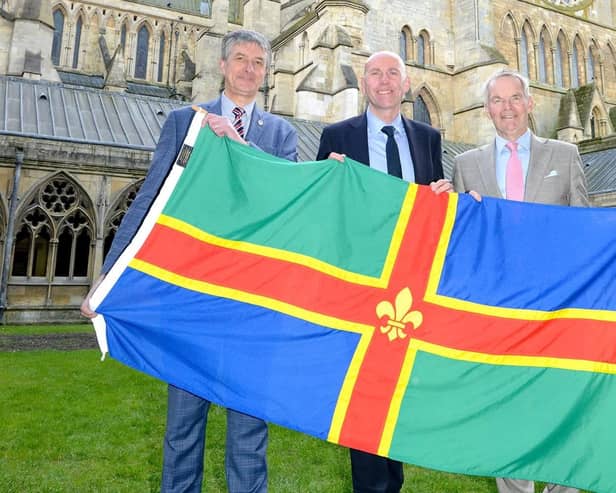 Councillors Philip Jackson, Rob Waltham and Martin Hill at Lincoln Cathedral for the first meeting of the Greater Lincolnshire Combined County Authority. Photo: LCC
