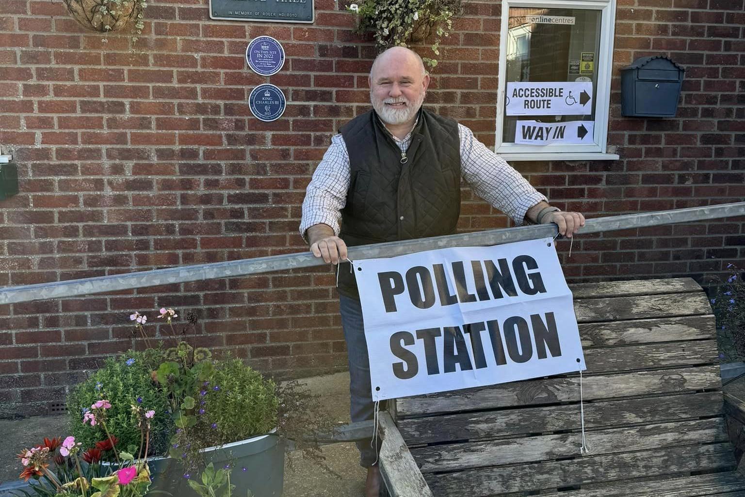 Carl Drury outside the polling station in CRoft.