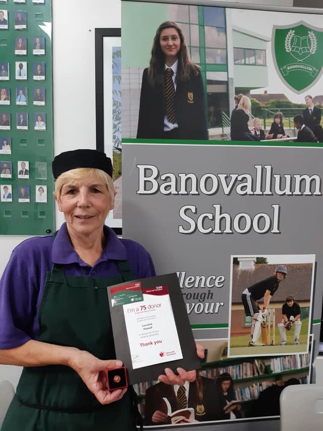 Lorraine Hassall with her 75th donor awards.