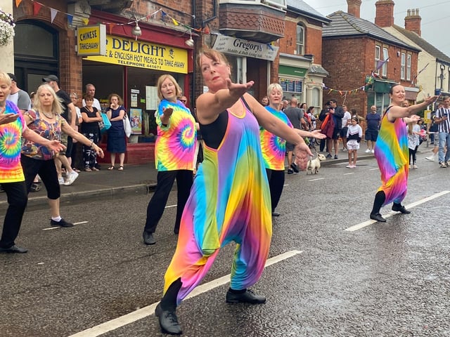 Members of the East Midlands Keep Fit Association keep the public entertained even when it rained.