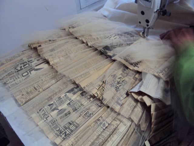 Sanyukta Shrestha’s Pippa gown was made from 1980s era newspapers discovered under the floorboards of her home .