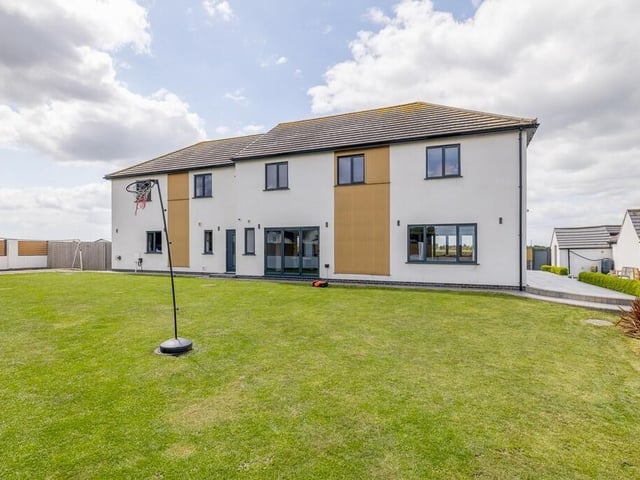The rear of the home.