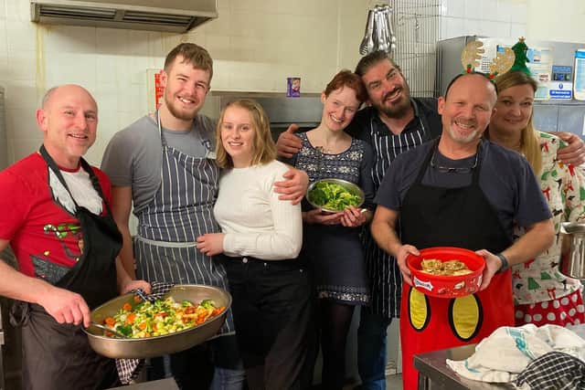 Paul Hugill MBE (third from right) with the Priory Hotel team on Christmas Day.