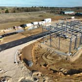 Steel framework is already going up on the first building at the new Sleaford Moor Enterprise Park. Photo: Kurnia Aerial Photography