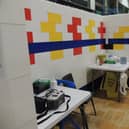 Cubicles set up during a spring Covid-19 booster jab campaign in 2023 at Grantham's Mere's Leisure Centre. Photo: AH
