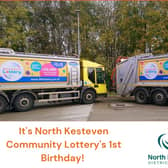The district's bin lorries are helping celebrate the NK Lottery's first birthday.