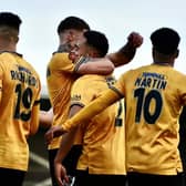 Boston Town celebrate during the win over Southport. Pic: Tim Hoff.