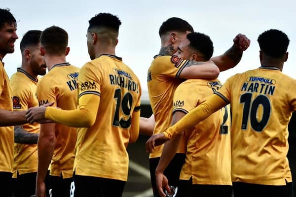 Boston Town celebrate during the win over Southport. Pic: Tim Hoff.