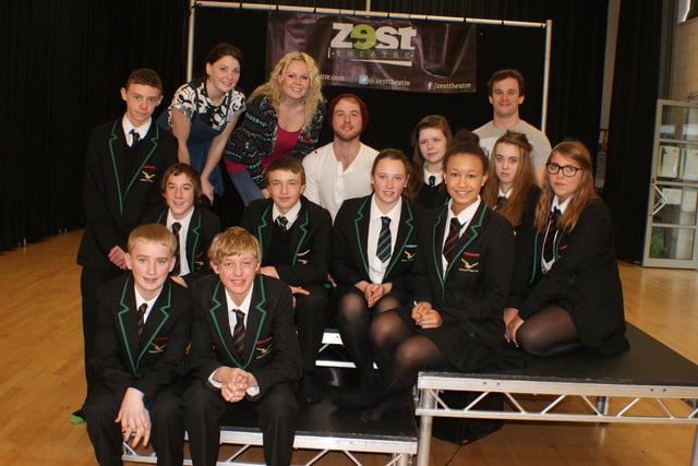 Year 10 pupils at Caistor Yarborough School welcoming Zest Theatre 10 years ago as part of their Everyone Matters classes. Youngsters are pictured with actors (from left) Amie Connor, Amie Richards, Jacob Church and Mark Brewer.
