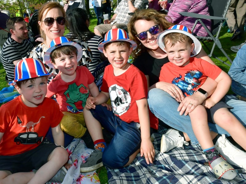 Wellingore's coronation party. L-R Laura Kenyon and Amy Kopsidas with L-R Freddie Kenyon 5, Oliver Kenyon 3, Leo Kopsidas 6 and Alexander Kopsidas 3