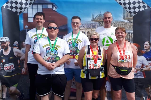 Six of the seven colleagues from Asda's store in Boston who took part in the Boston Marathon event.
