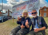 Geoff and Ali Haines from Sutton on Sea enjoy a drink at Saltfleet's Bike Night.